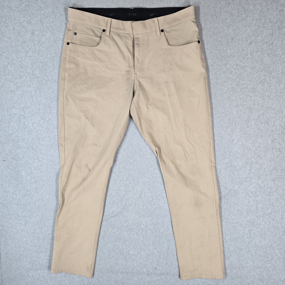 Nike Men Pants 33X32 Khaki Chino Performance Slim Fit Golf Logo 32" Inseam READ
